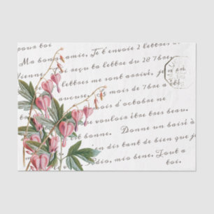 French Script Bleeding Heart Flower Vintage Tissue Paper