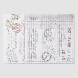 French Script Invoice Postmark Paris Decoupage  Tissue Paper