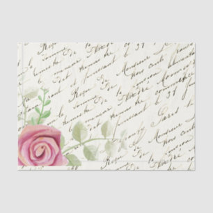 French Script Large Vintage Rose Tissue Paper