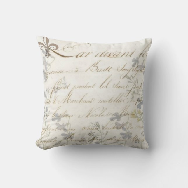 French Script Le Fleur Bluebells Pillow (Front)