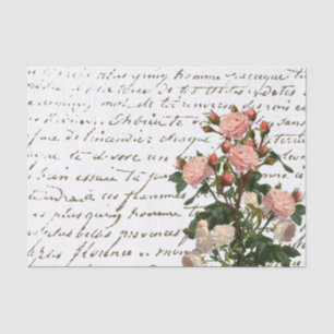 French Script Pink Rose Distressed Vintage Tissue Paper