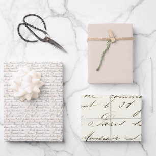 French Script Rose Gold Vintage Wrapping Paper Sheet