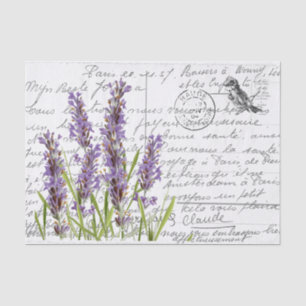 French Script Vintage Lavender Bird Postcard Tissue Paper