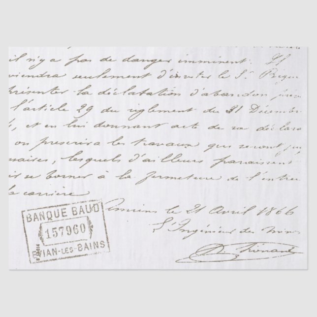 French Script Vintage Stamped Letter Decoupage Tissue Paper (Front)