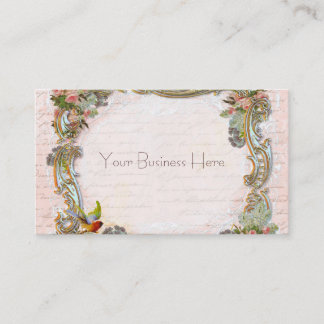 French Script Writing and Scrolls on Pink Business Card
