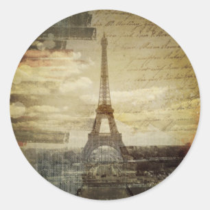 french scripts Modern Vintage Paris Eiffel Tower Classic Round Sticker