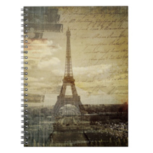 French scripts Modern Vintage Paris Eiffel tower Notebook