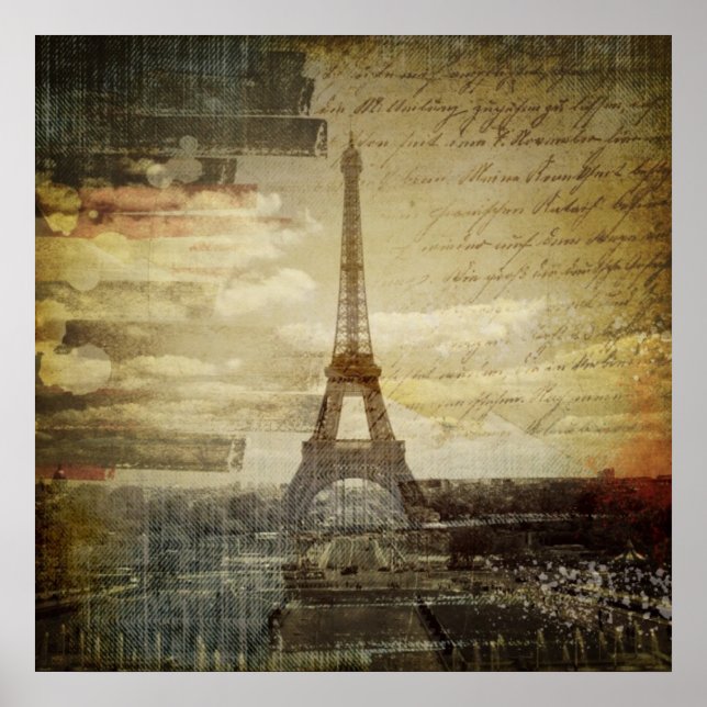 French scripts Modern Vintage Paris Eiffel tower Poster (Front)