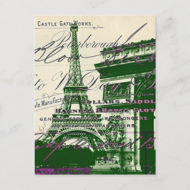 french scripts Paris eiffel tower arch of triumph Postcard (Front)