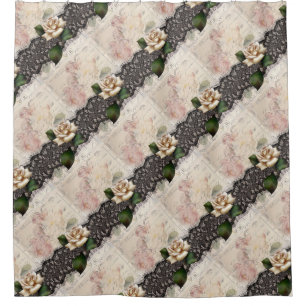 french scripts vintage lace victorian white rose shower curtain