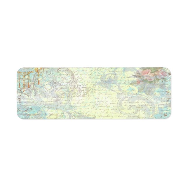 French scrolls and pink roses return address label (Front)