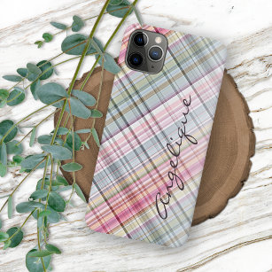 French Shabby Chic Country Cottage Plaid Pattern iPhone 12 Case