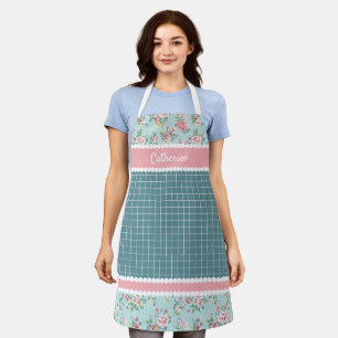 French Shabby Chic Pastel Teal Blue Pink Rose Apron