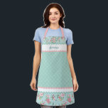 French Shabby Chic Pastel Teal Blue Pink Roses Apron<br><div class="desc">Pretty cute cottage country farmhouse style white on blush pink plaid tartan pattern and antique romantic roses design. With room to personalise or customise with a name, or short text, of your choice. Unique, pretty, decorative, fashionable and trendy birthday or Christmas gift for your loved ones, kids, friends or other...</div>