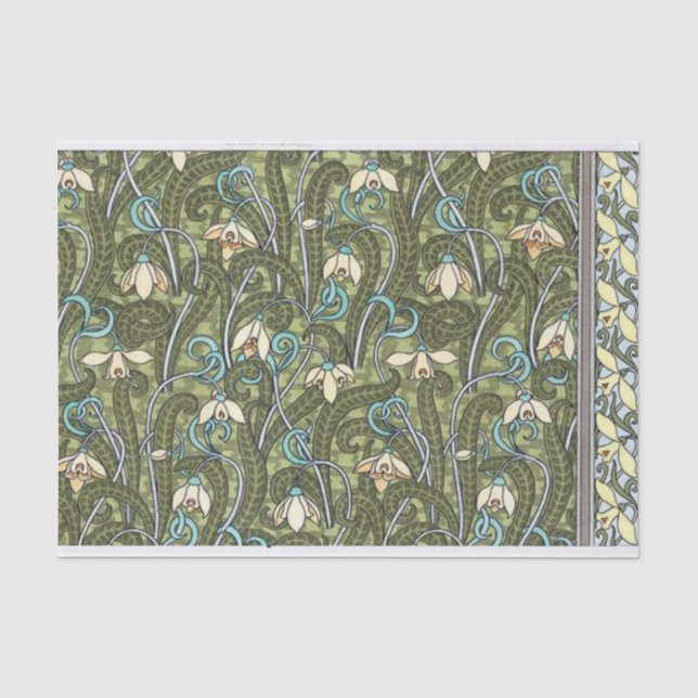 French Snowdrop Art Nouveau Stylised Pattern Tissue Paper (Front)