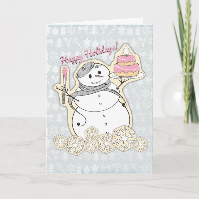 French snowman pastry chef artisan Christmas cake Holiday Card (Front)