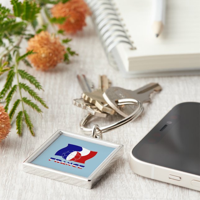 French Soccer Ball and Flag Key Ring (Side)