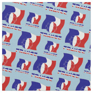 French Soccer Ball and Flag Tiled Fabric