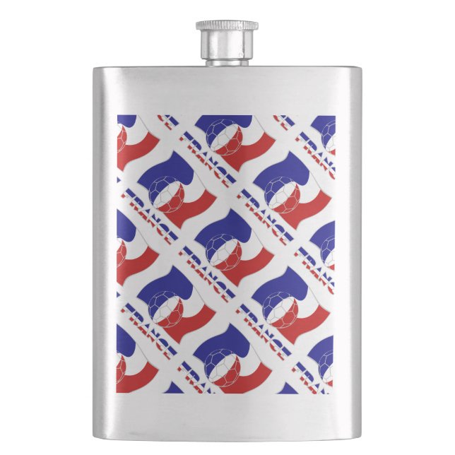 French Soccer Ball and Flag Tiled  Hip Flask (Front)