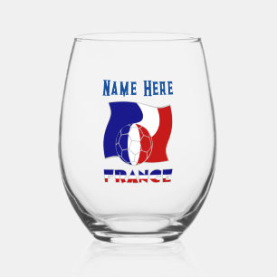 French Soccer Ball Flag Personalised Stemless Wine Glass