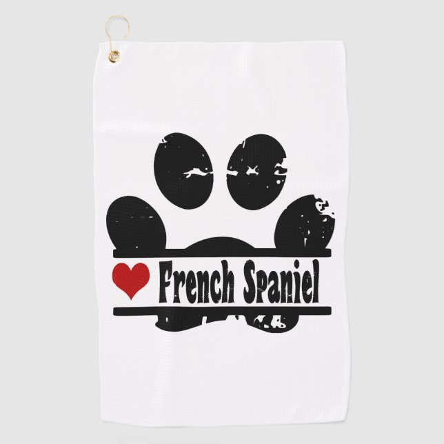 French Spaniel Dog Paw Print Golf Towel (Front)