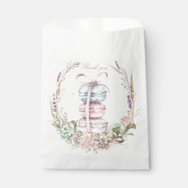 French Stack of Macarons in wreath thank you Favour Bag (Front)