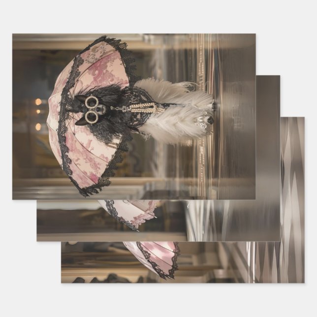 French Standard Poodle Fashion Runway Decoupage  Wrapping Paper Sheet (Set)