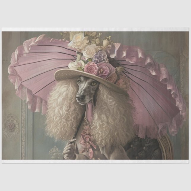 French Standard Poodle in Pink Decoupage  Tissue Paper (Front)