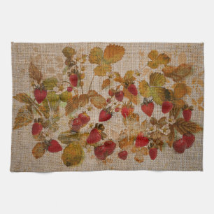 French Strawberries Cretonne Tea Towel