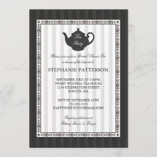 French Stripe Chic Bridal Shower Tea Party Invitation