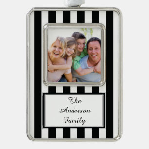 French Stripes in Black Silver Plated Framed Ornament