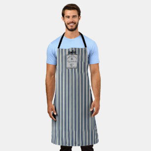 French Style Blue and Crea Stripes Marmalade Label Apron