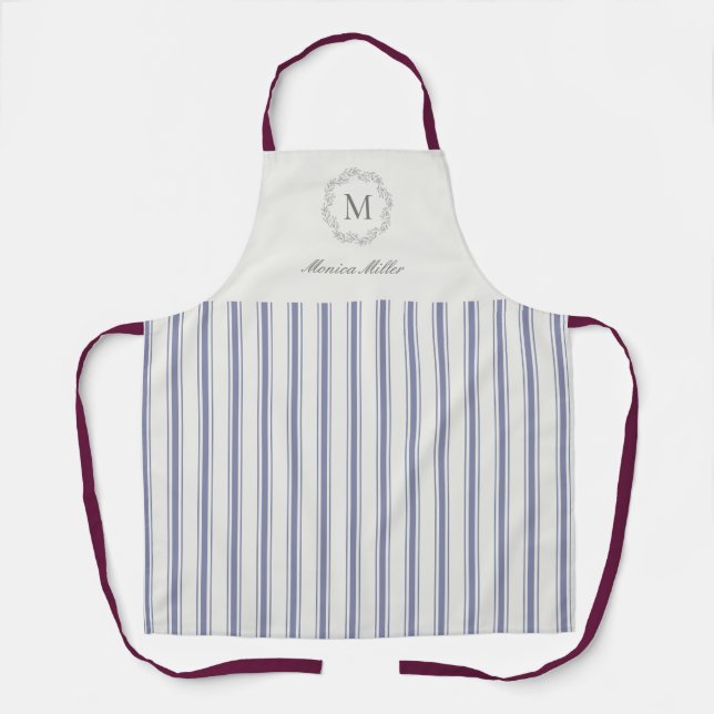 French style blue Striped  All-Over Print Apron (Front)