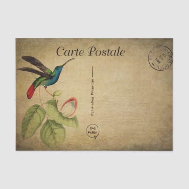 French Style Carte Postale Hummingbird Tissue Paper (Front)