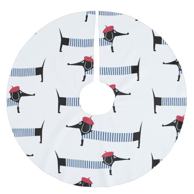 French style dog, cartoon pattern. brushed polyester tree skirt (Front)