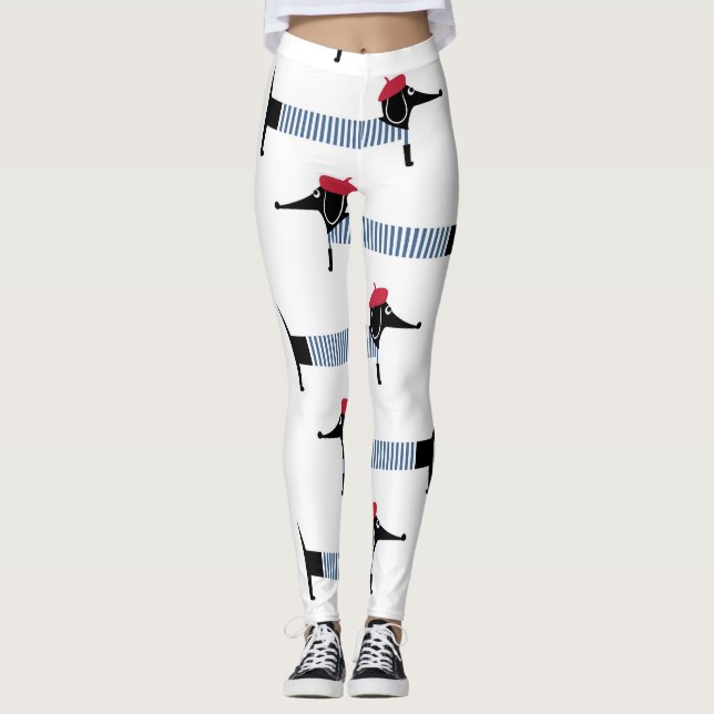 French style dog, cartoon pattern. leggings (Front)