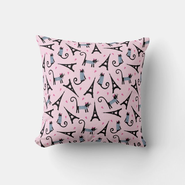 French Style Dressed Cat With Eiffel Tower Pattern Cushion (Front)
