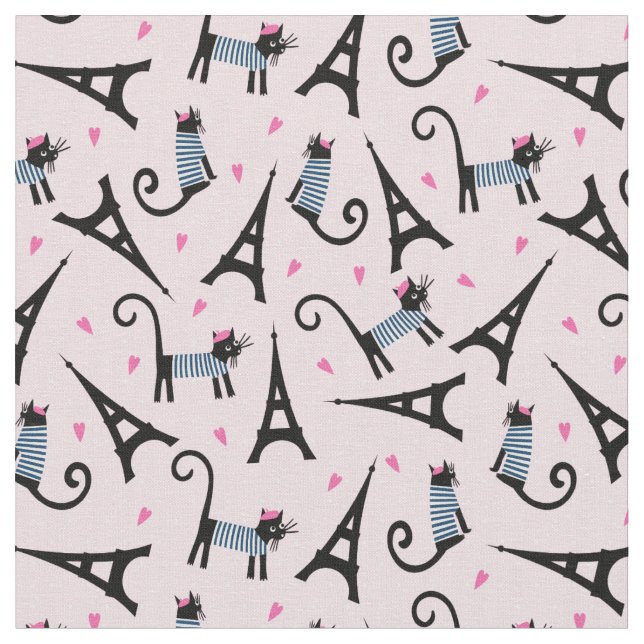 French Style Dressed Cat With Eiffel Tower Pattern Fabric (Close Up)