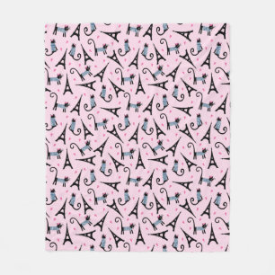 French Style Dressed Cat With Eiffel Tower Pattern Fleece Blanket