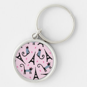 French Style Dressed Cat With Eiffel Tower Pattern Key Ring