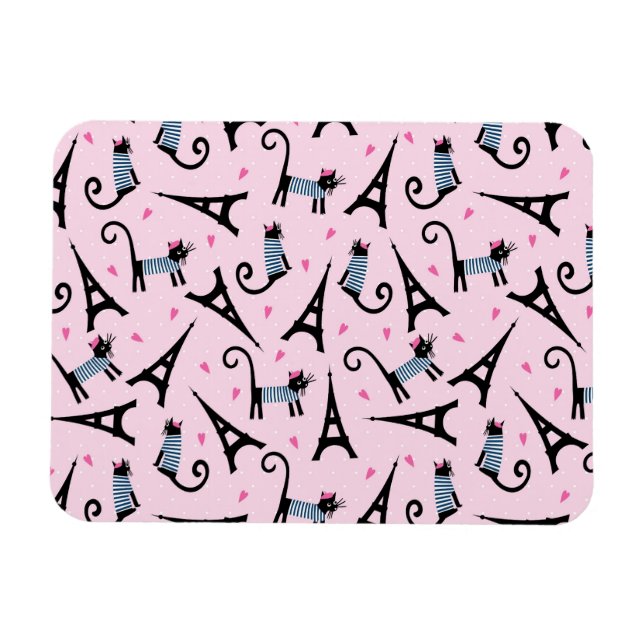 French Style Dressed Cat With Eiffel Tower Pattern Magnet (Horizontal)