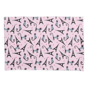 French Style Dressed Cat With Eiffel Tower Pattern Pillowcase