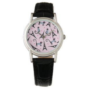 French Style Dressed Cat With Eiffel Tower Pattern Watch