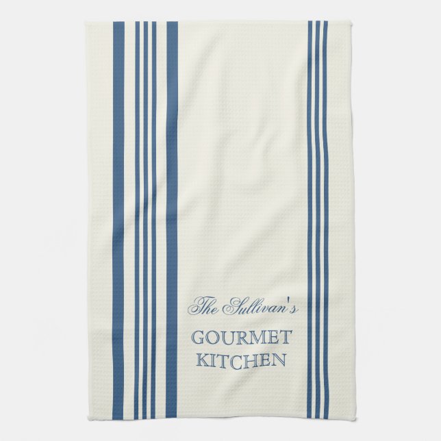 French Style Stripe Personalised Kitchen Towels (Vertical)