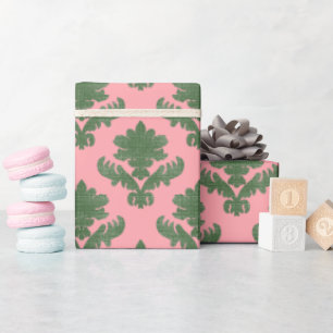 French Tapestry Green and Pink Wrapping Paper