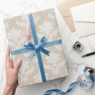 French Tapestry White Taupe Wrapping Paper