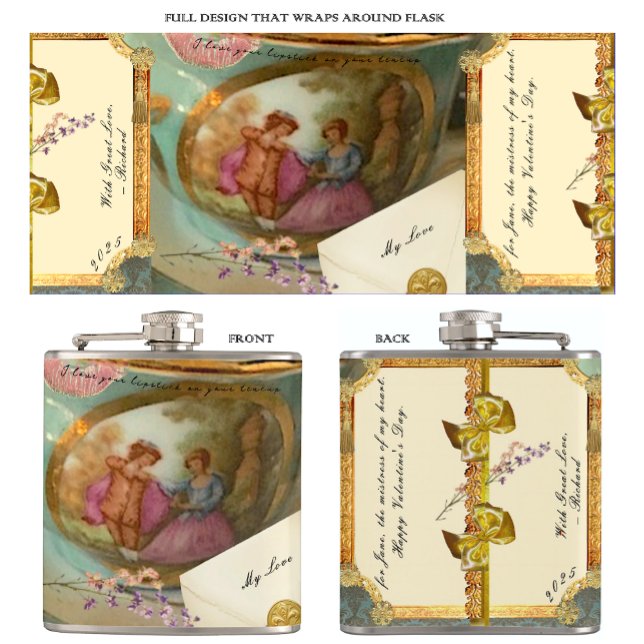 French Teacup Flask Romantic Gift (Using many individual items of ornamentation, great attention to detail produced this romantic flask)