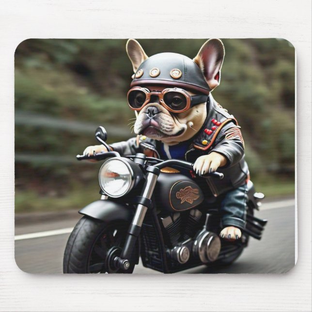  French Terrier "Frenchie" Riding a Motorcycle Mouse Pad (Front)