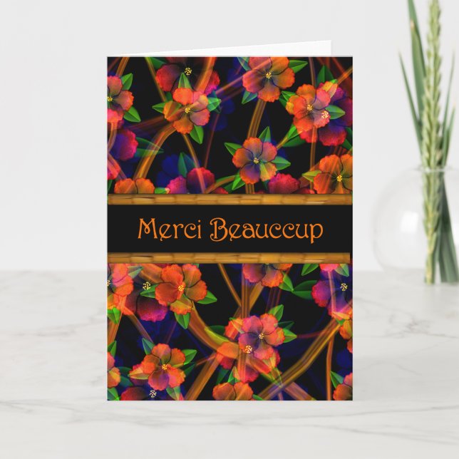 French Thank You Romantic Flowers Card- Blank (Front)