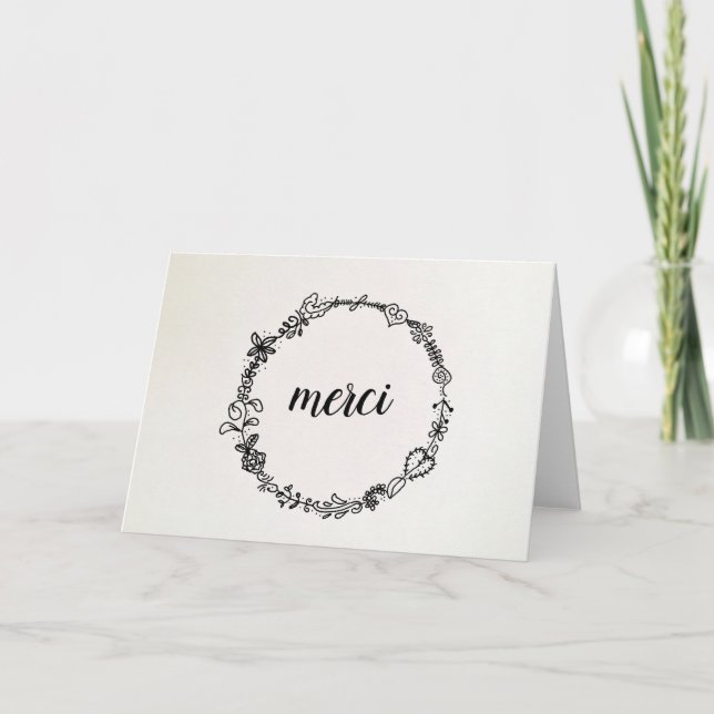 French Thank You Wreath Note Card, Merci Card (Front)